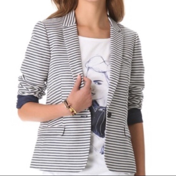 Like new Madewell blazer in cream and navy stripes - Picture 5 of 7